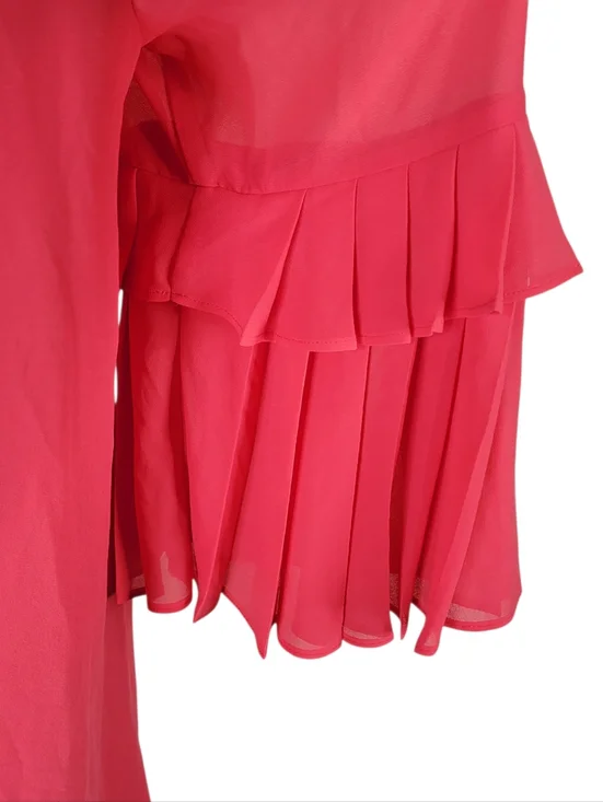 Vince Camuto Chiffon Dress 20W Pink Split Neck Tassel Tie Pleated Sleeves New - Picture 5 of 12